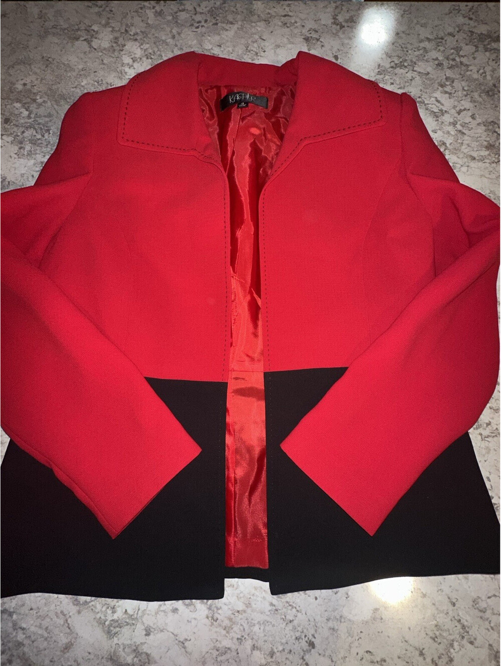 Kasper Women’s Red/Black Pant Suit Blazer Polyester Lined Notch Lapel 12